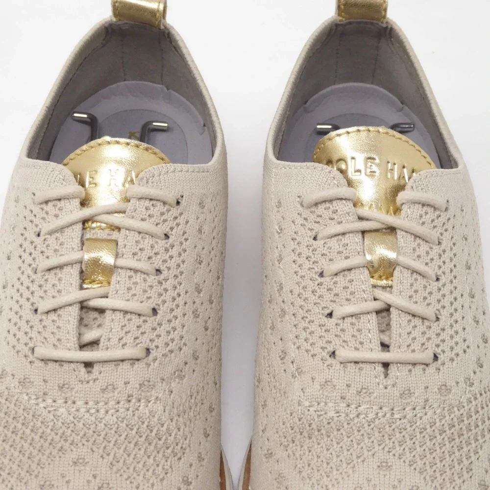 Cole Haan Womens Originalgrand Wingtip Oxfords Stitchlite Beige Gold Knit 6B